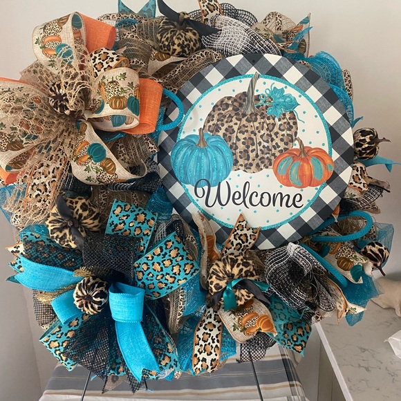 Fall Wreath,Leopard wreath,Fall decor,Leopard pumpkin,Christmas decor - Picture 5 of 6